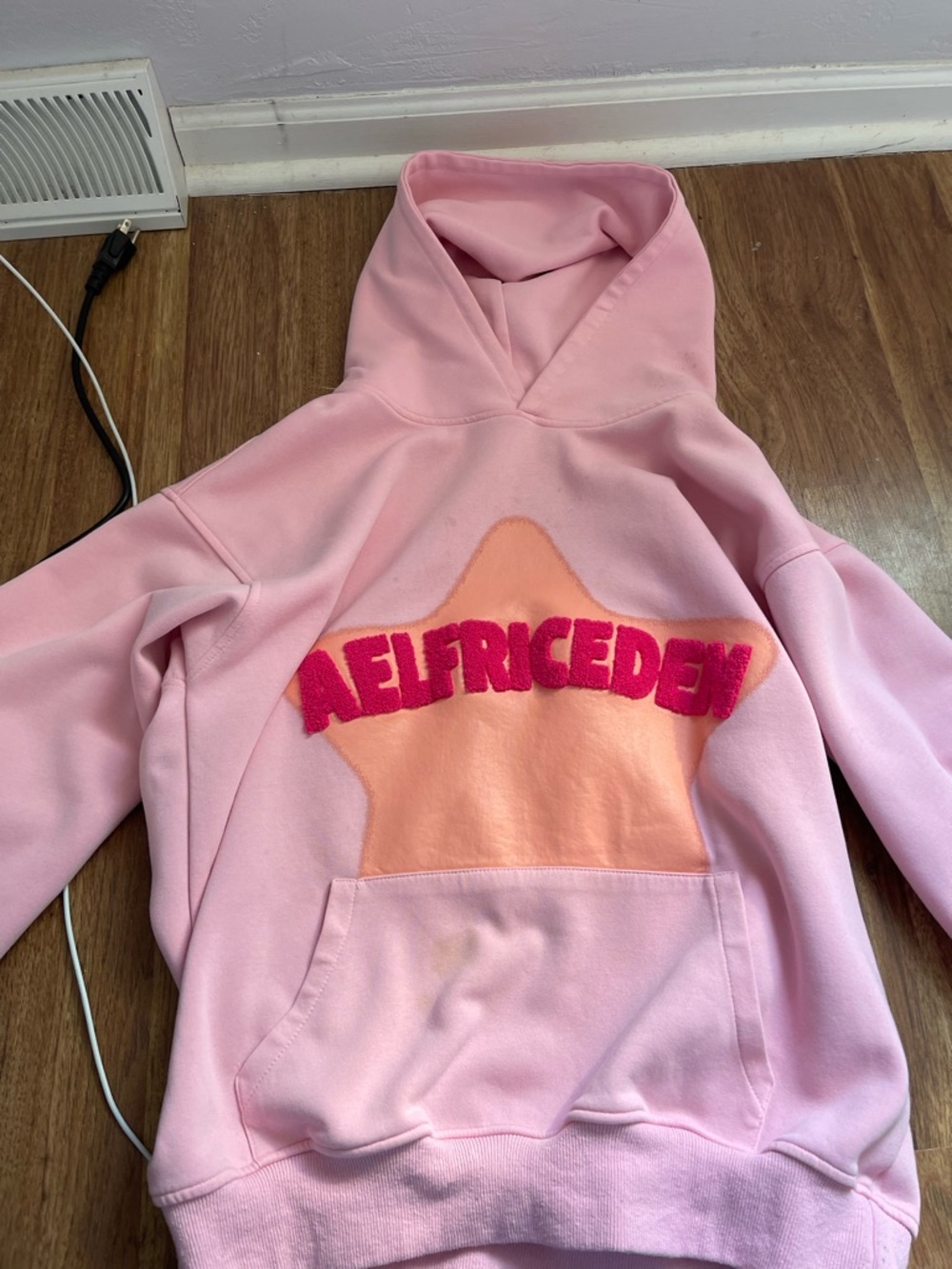 Pink Star Hoodie with Bold Appliqué Lettering